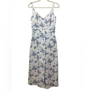 Equipment Oleisa white blue floral print A-line with pockets size 6 midi dress